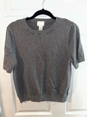 H&M Heather Gray Short-Sleeve Crewneck Sweater